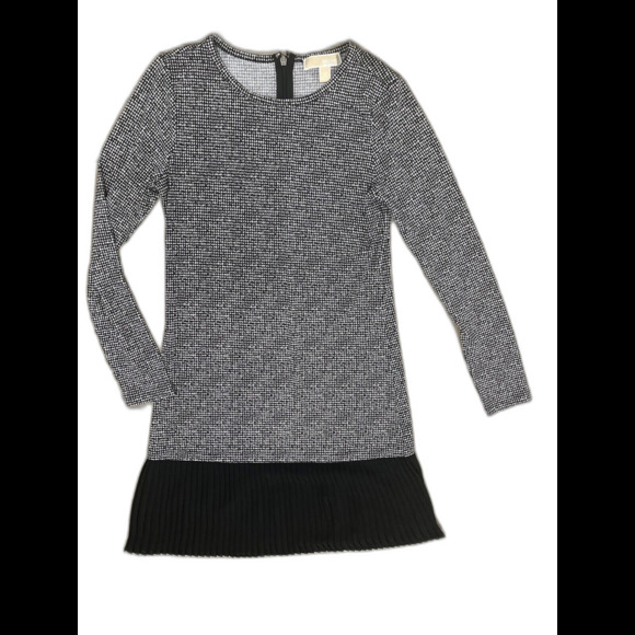 MICHAEL KORS PLEAT HEM CHIFFON SHIFT DRESS Herringbone Print XS - Picture 2 of 8